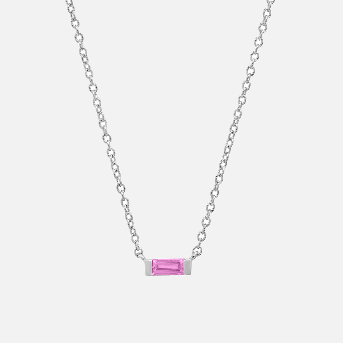 Solitaire Pink Sapphire Baguette Necklace