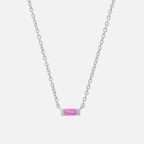 Solitaire Pink Sapphire Baguette Necklace