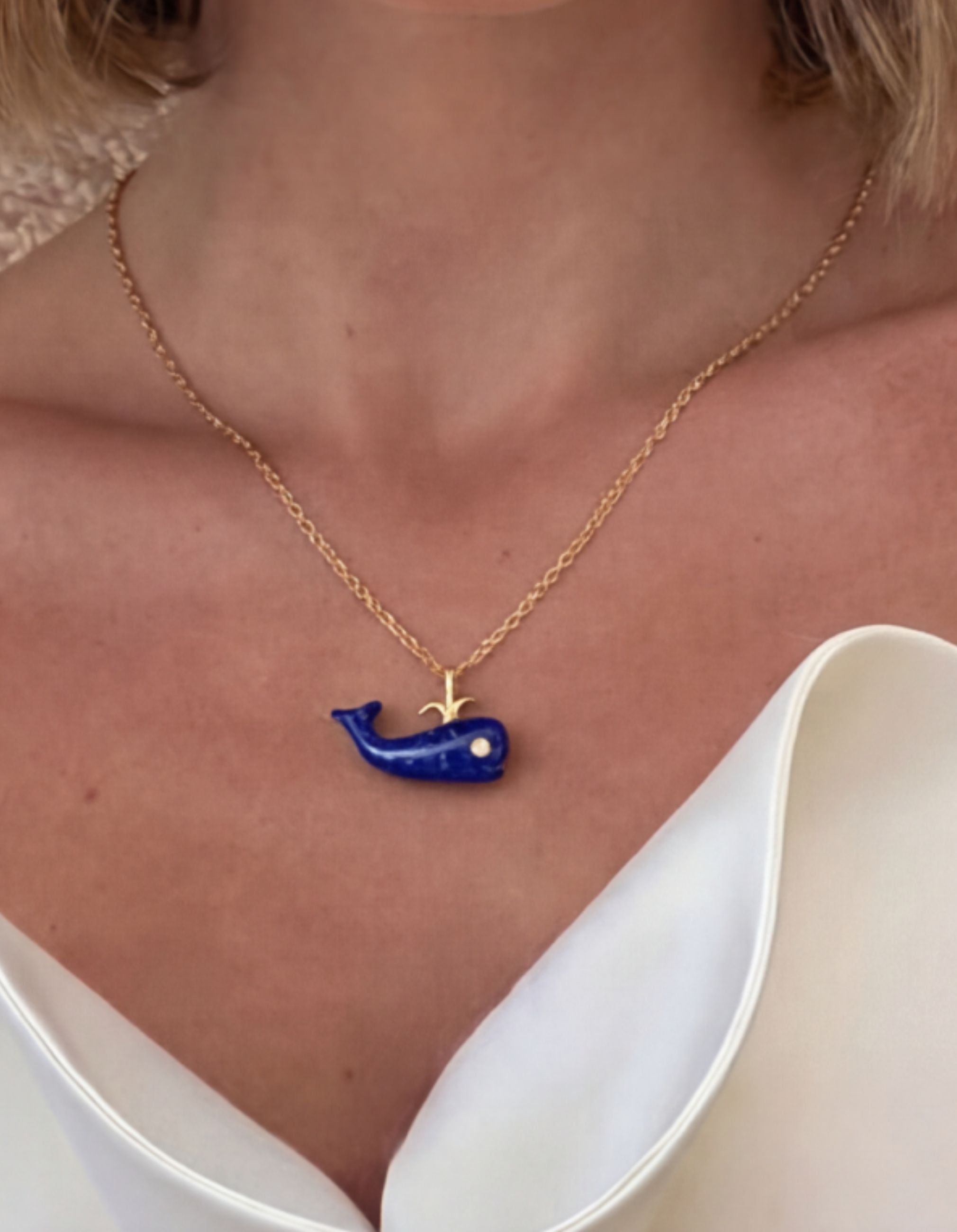 Lapis Migrating Whale Charm Necklace