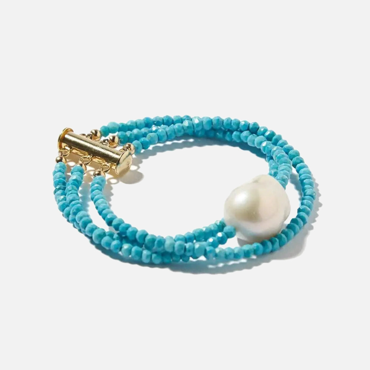 Turquoise Baroque Pearl Triple Gemstone Bracelet