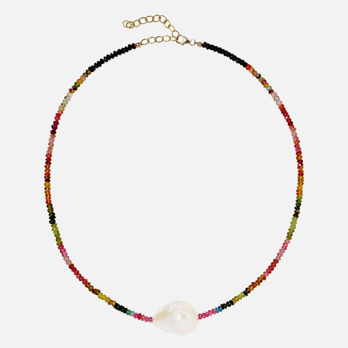 Multi Tourmaline Single Baroque Pearl Gemstone Necklace