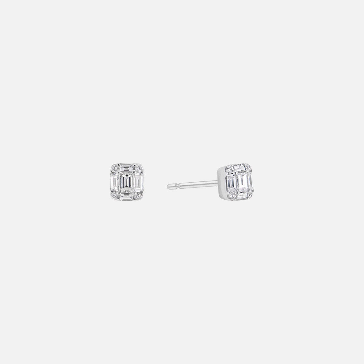 Petite Emerald Cut Illusion Diamond Stud Earrings
