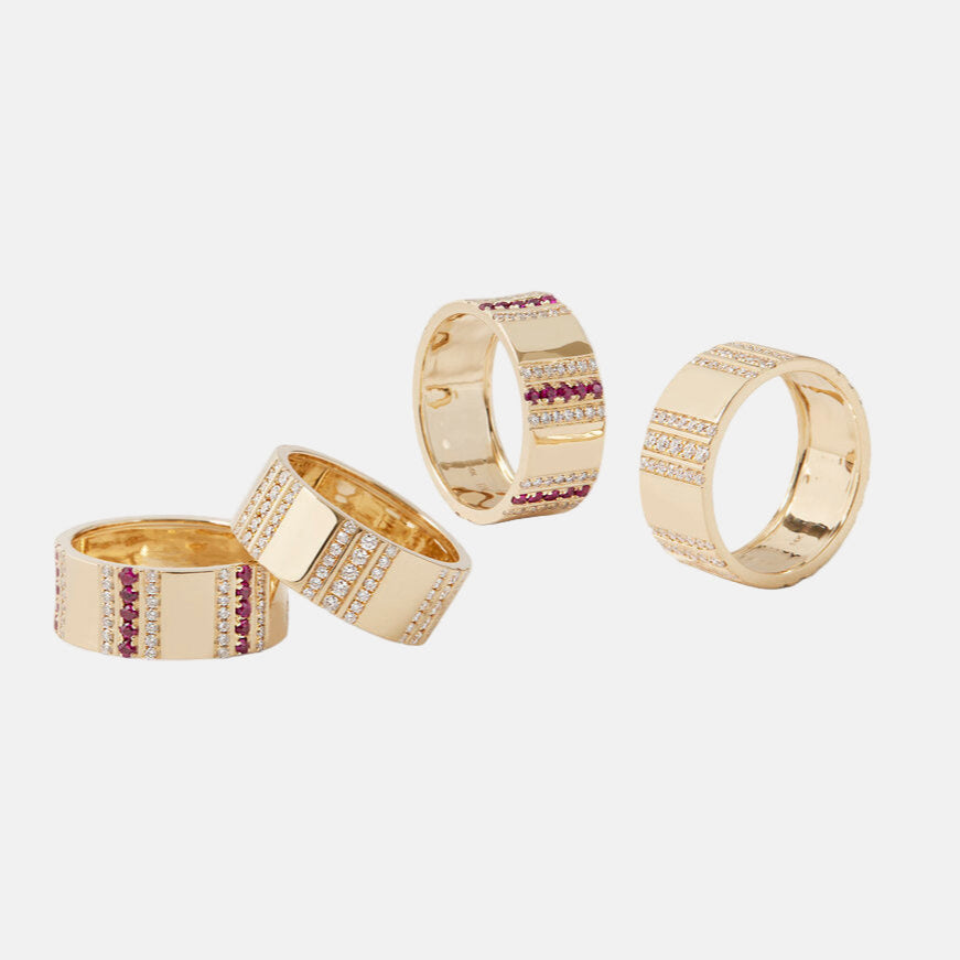 Pinstripe Strength Diamond and Ruby Cigar Band Ring by Ri Noor - At Present Jewelry