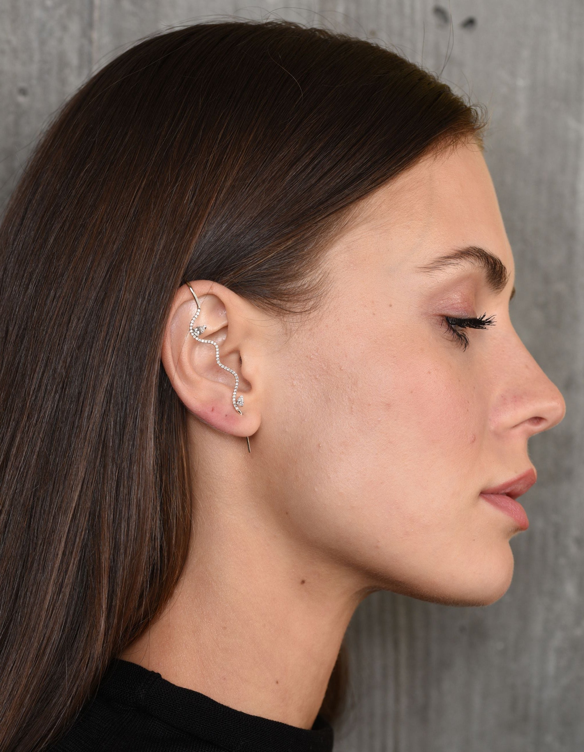 Double Diamond Splash Pave Wave Needle Earring