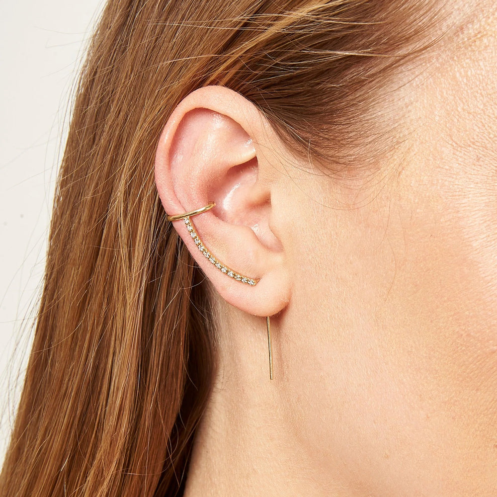 Pave Cuff Needle Gold Earring by Labulgara - At Present Jewelry