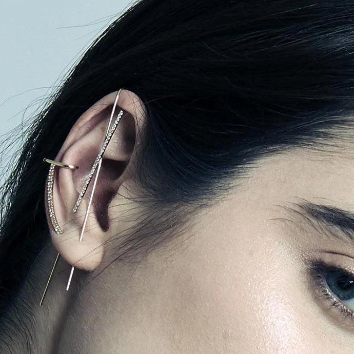 Pave Cuff Needle Gold Earring by Labulgara - At Present Jewelry