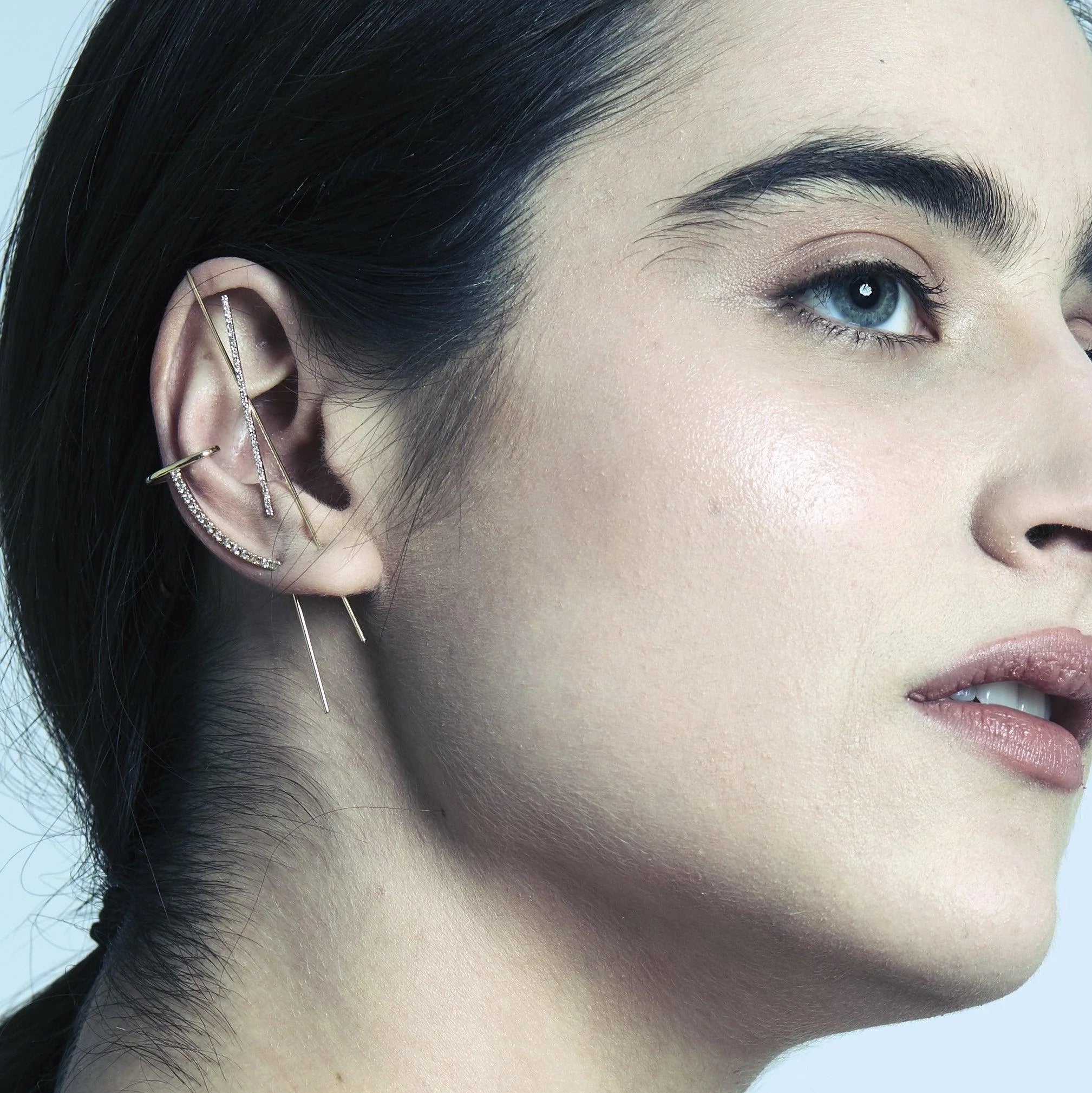 Pave Cuff Needle Gold Earring by Labulgara - At Present Jewelry