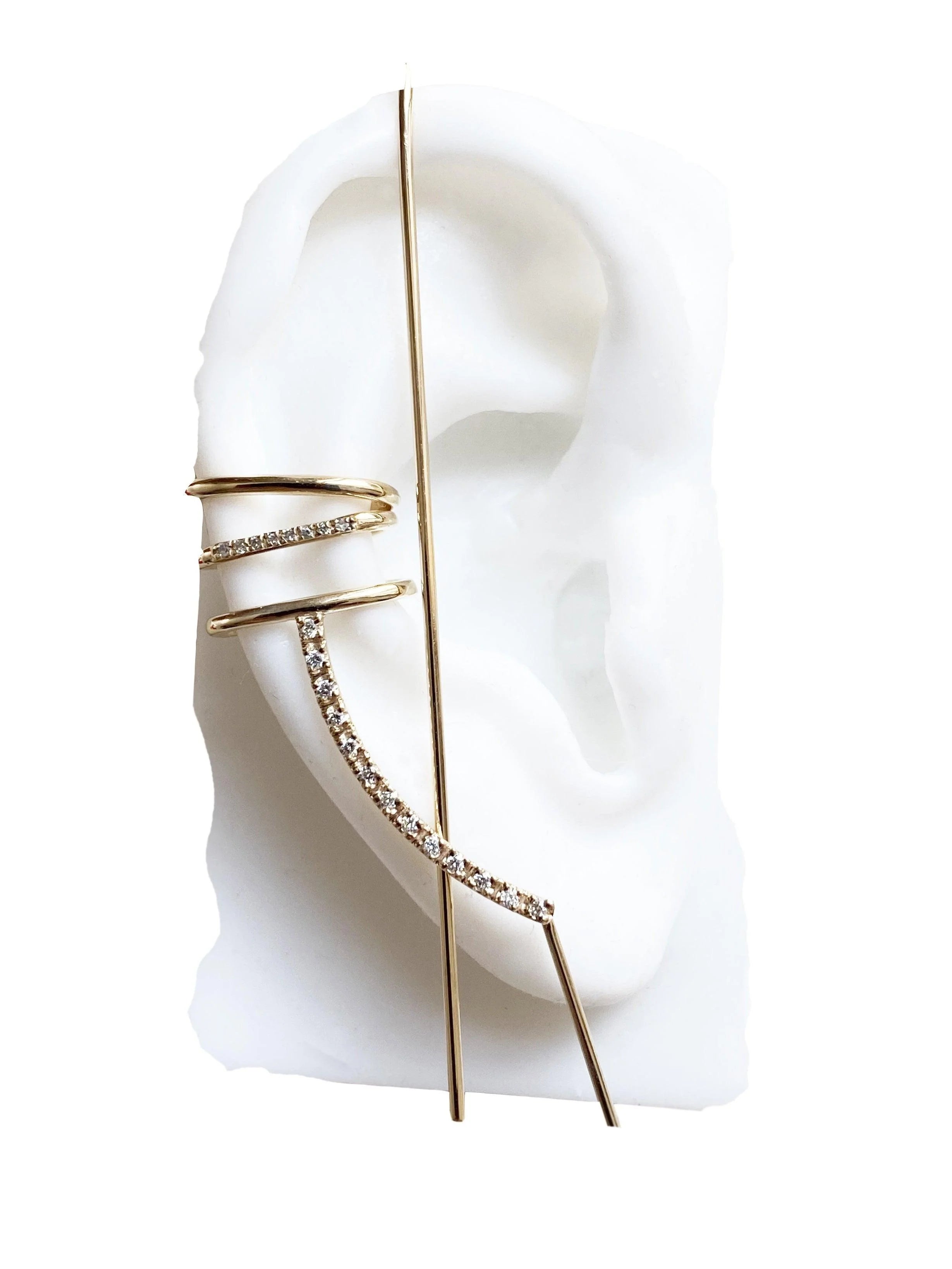 Pave Cuff Needle Gold Earring by Labulgara - At Present Jewelry