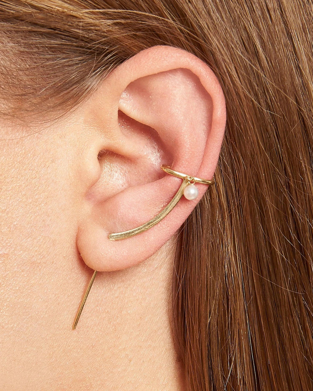 Margie Pearl Cuff Needle Gold Earring by Labulgara - At Present Jewelry