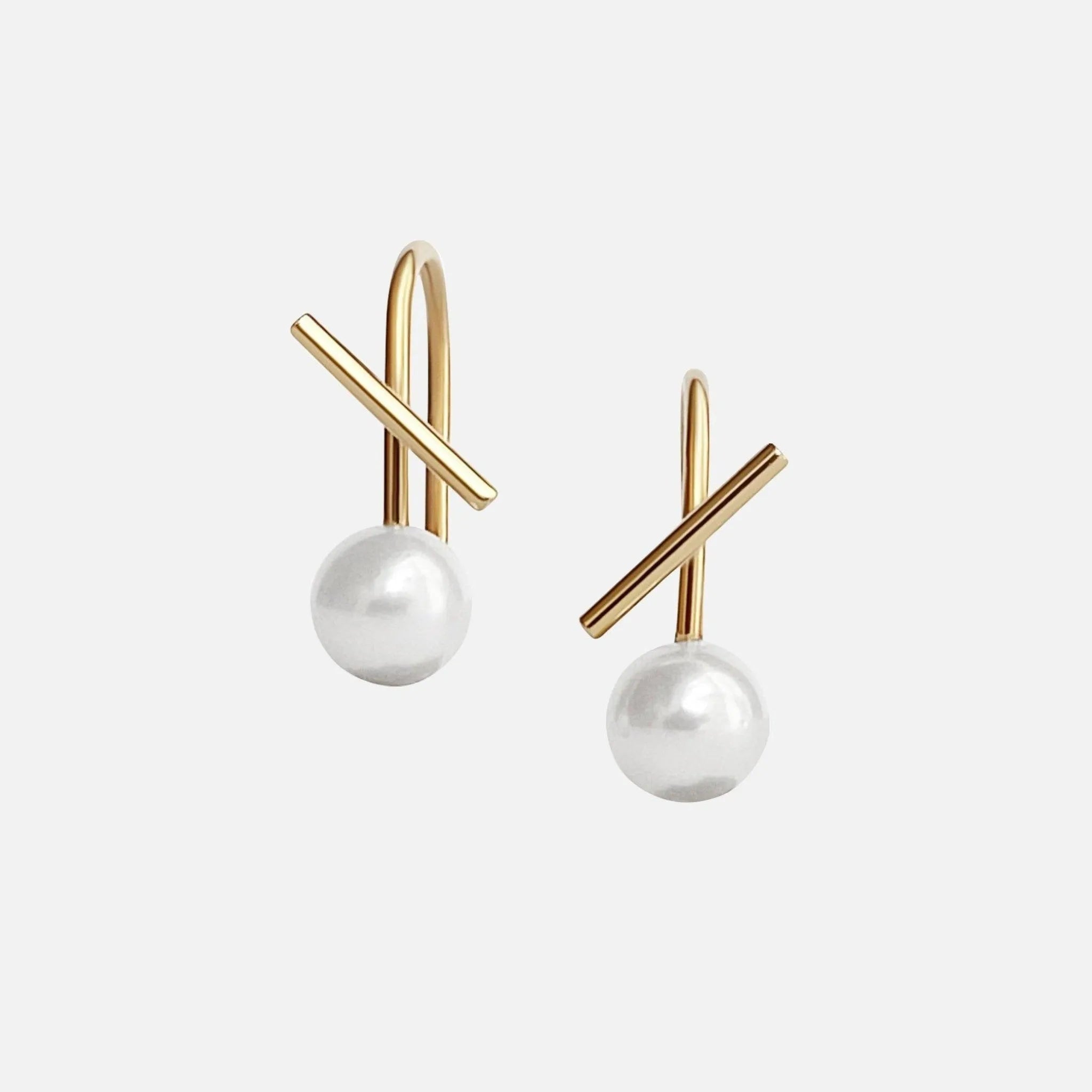 White Pearl Horizon Mini Thread Earring by Labulgara - At Present Jewelry