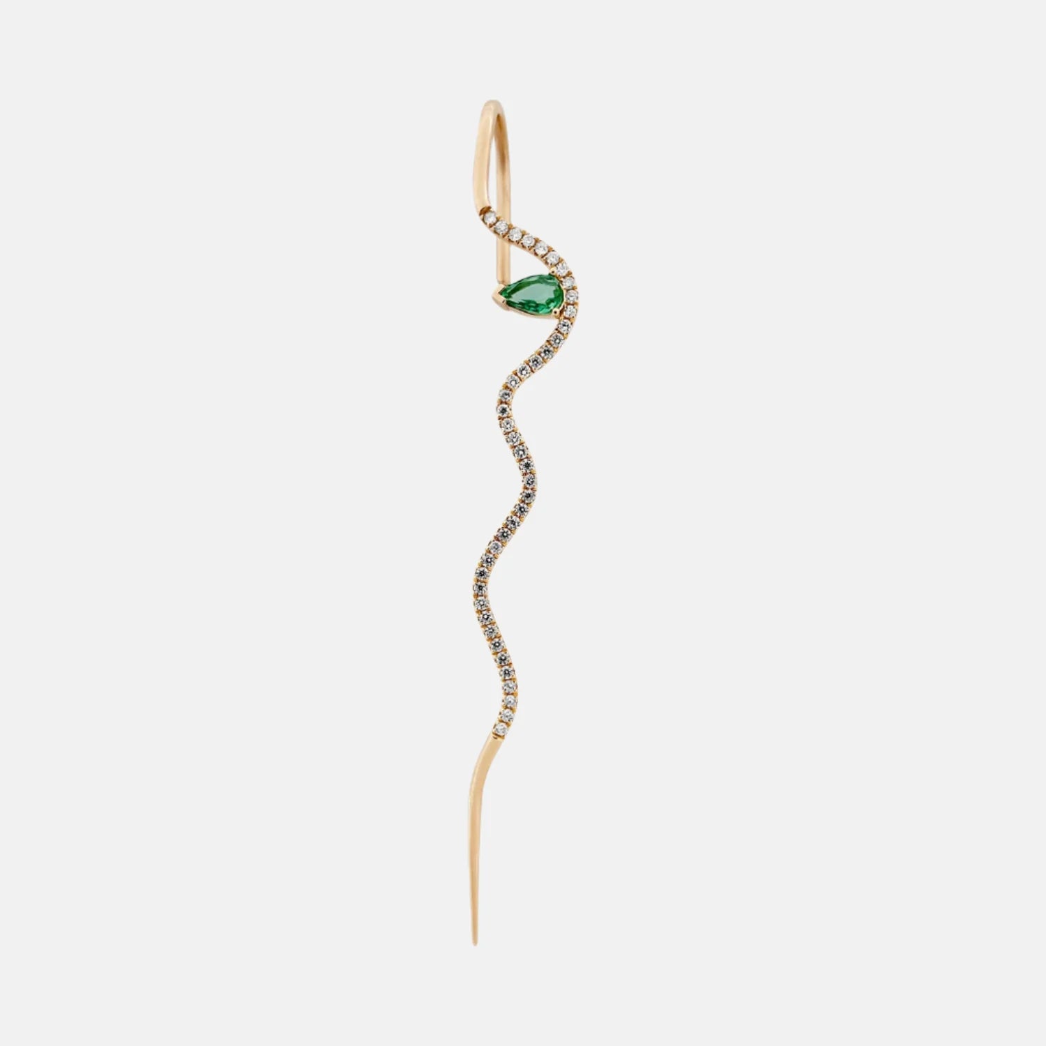 Emerald Splash Pave Wave Needle Earring by Labulgara - At Present Jewelry