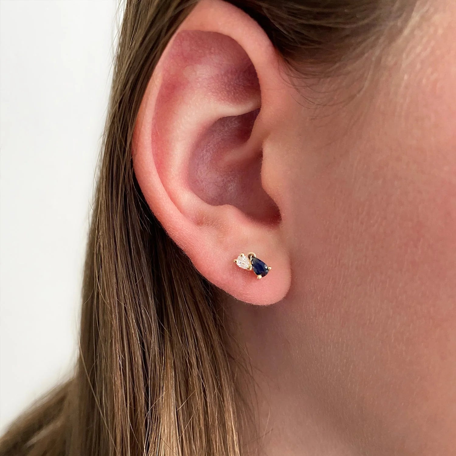 Me and You Gold and Sapphire Stud Earring by Labulgara - At Present Jewelry