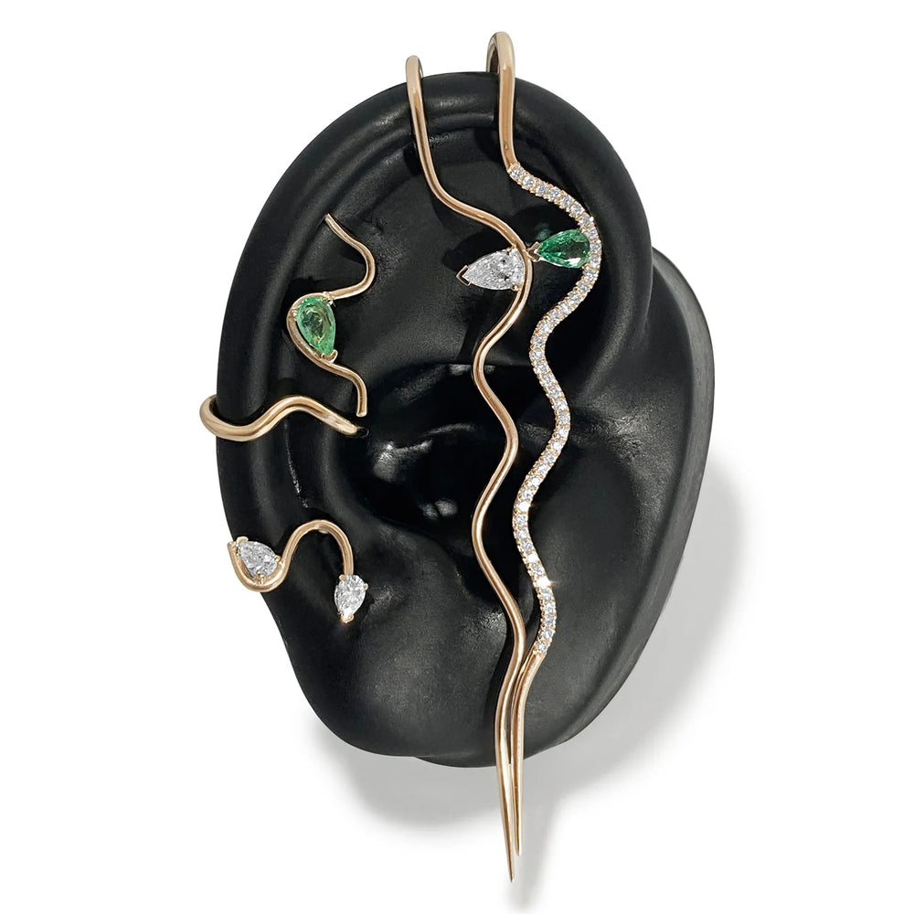 Emerald Mumu Wave Stud Earring by Labulgara - At Present Jewelry