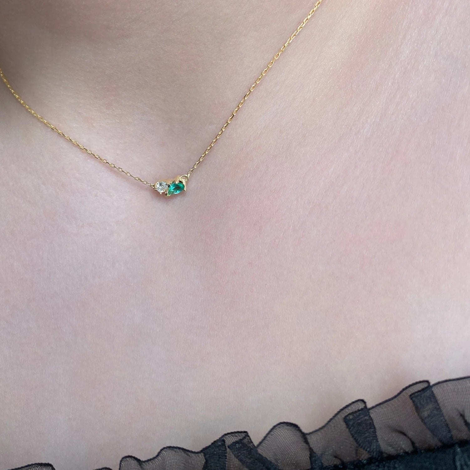 Me and You Emerald Gold Necklace by Labulgara - At Present Jewelry