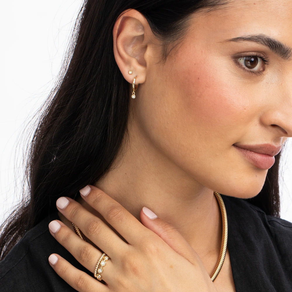 Single Diamond Raindrop Huggies - At Present Jewelry