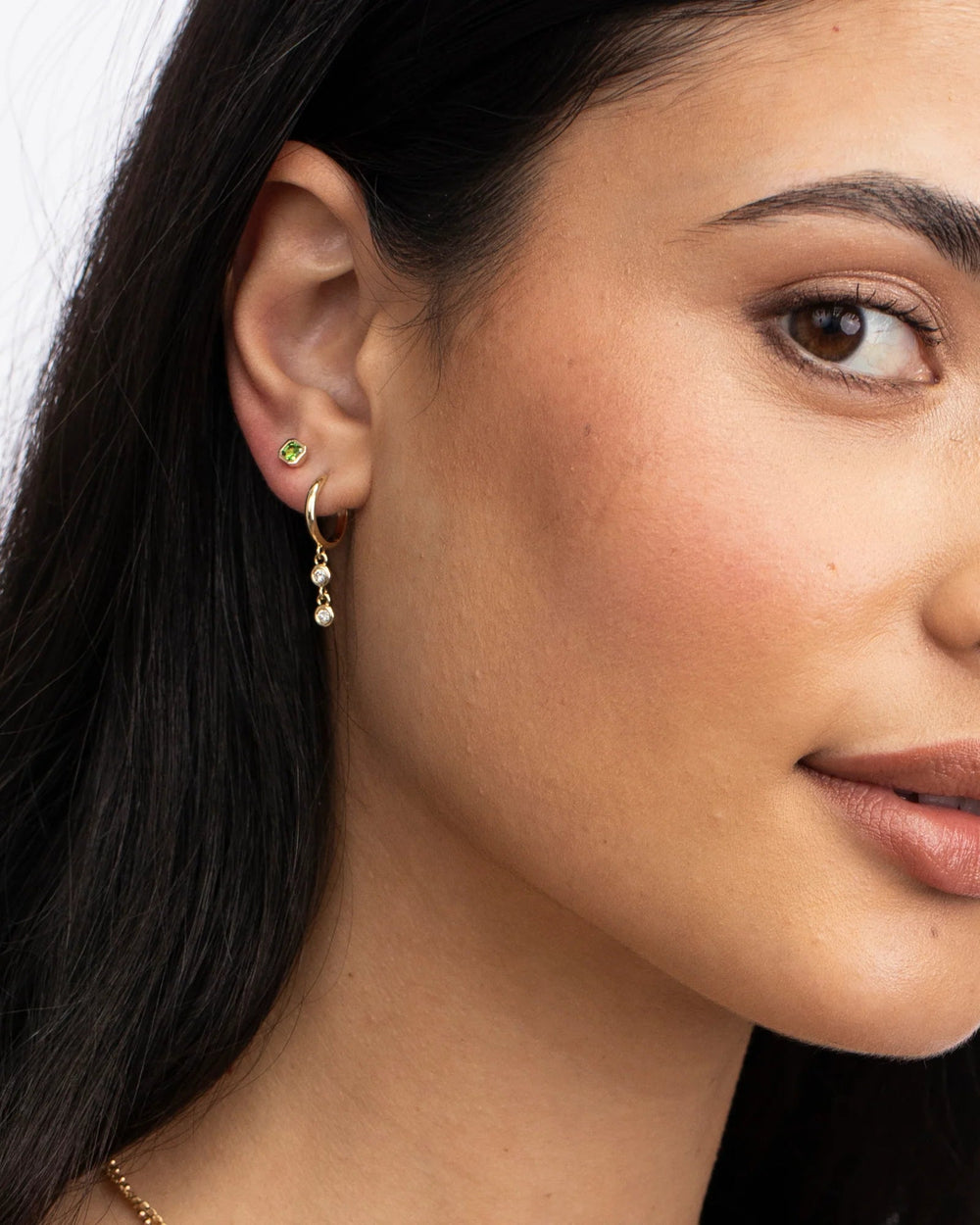 Double Diamond Raindrop Huggies by Ariel Gordon Jewelry - At Present Jewelry