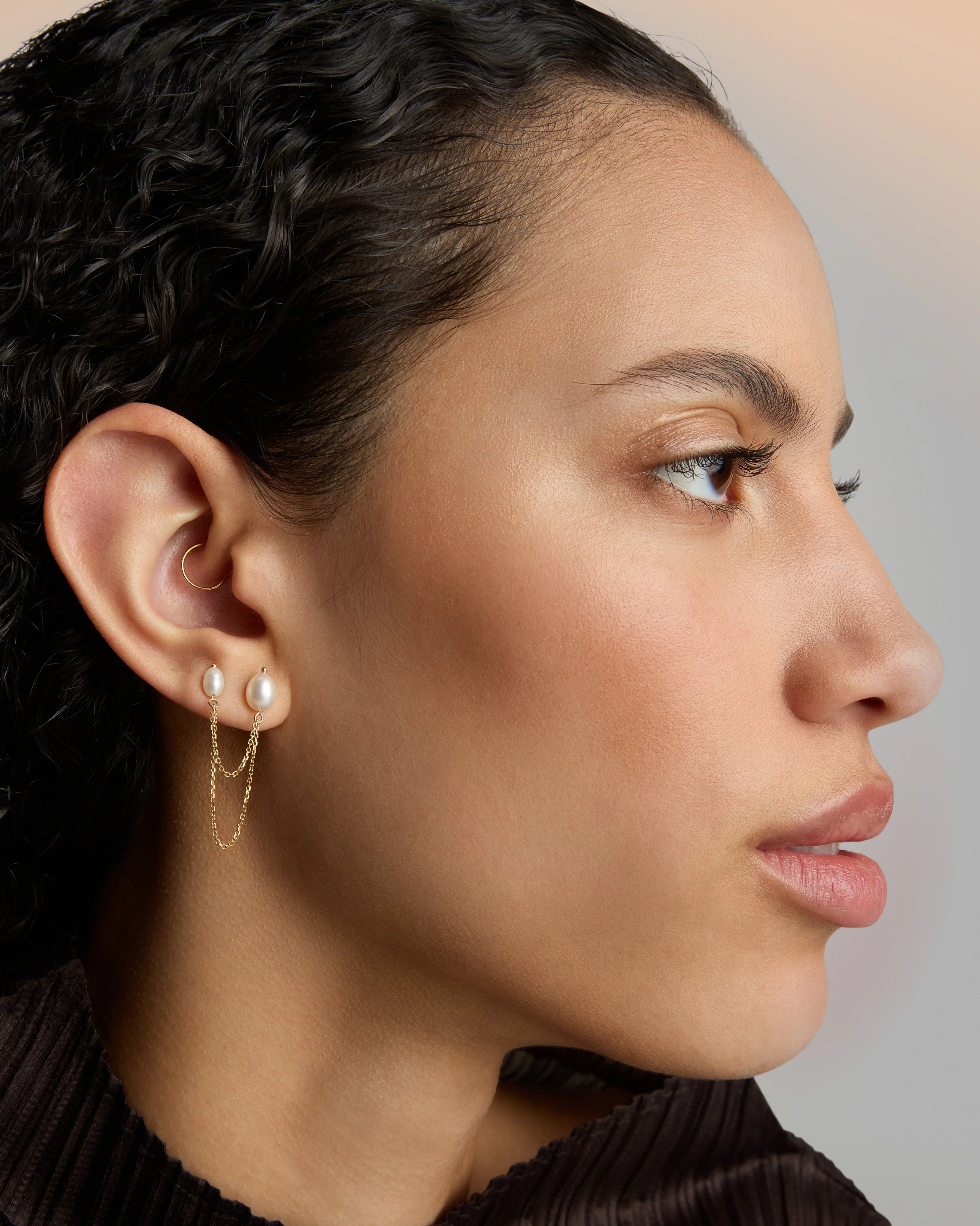 Bella Chained Stud Earring, White by White/Space - At Present Jewelry