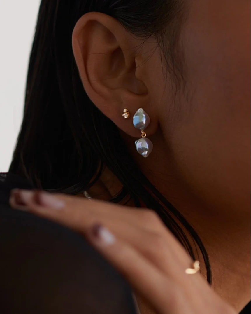 Double Akoya Duo Earrings, Blue by White/Space - At Present Jewelry