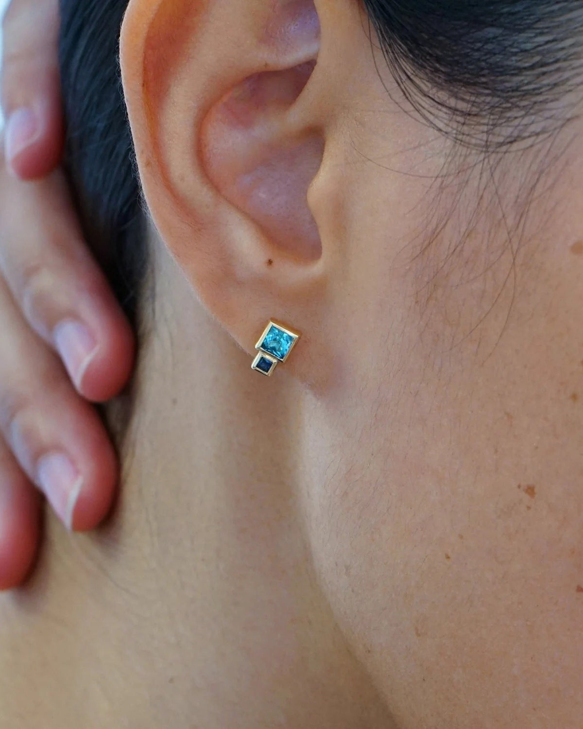 Blue Sapphire and Topaz Bruta Earring by White/Space - At Present Jewelry