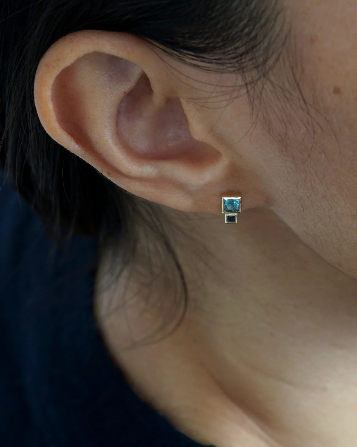 Blue Sapphire and Topaz Bruta Earring by White/Space - At Present Jewelry