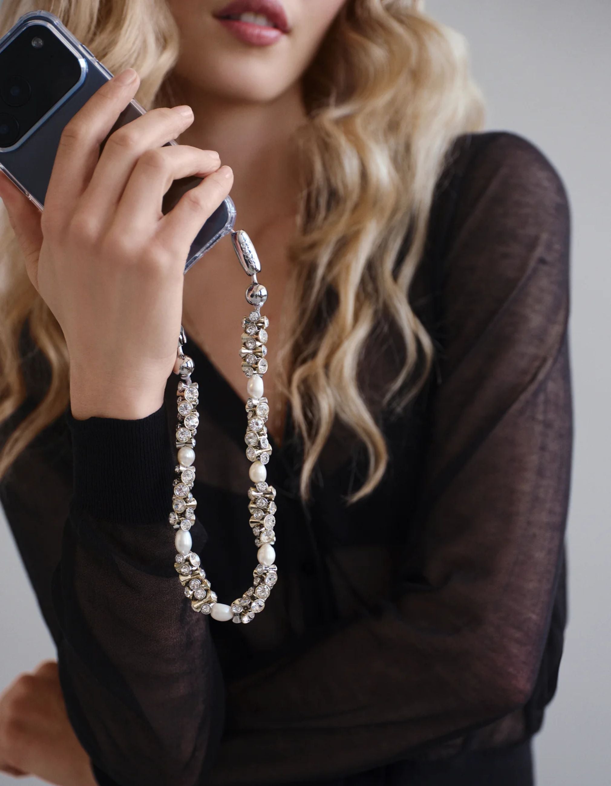 Bezel and Pearl Wristlet