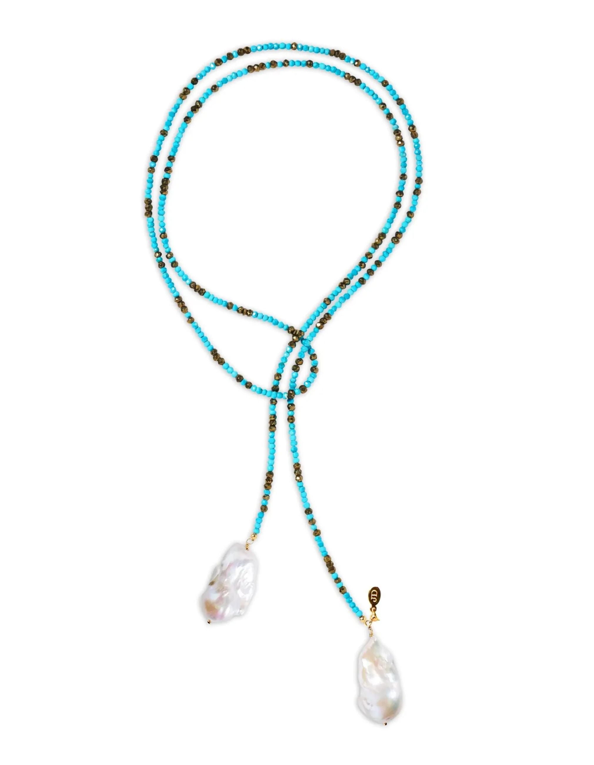Turquoise and Pyrite Ombre Classic Gemstone Lariat