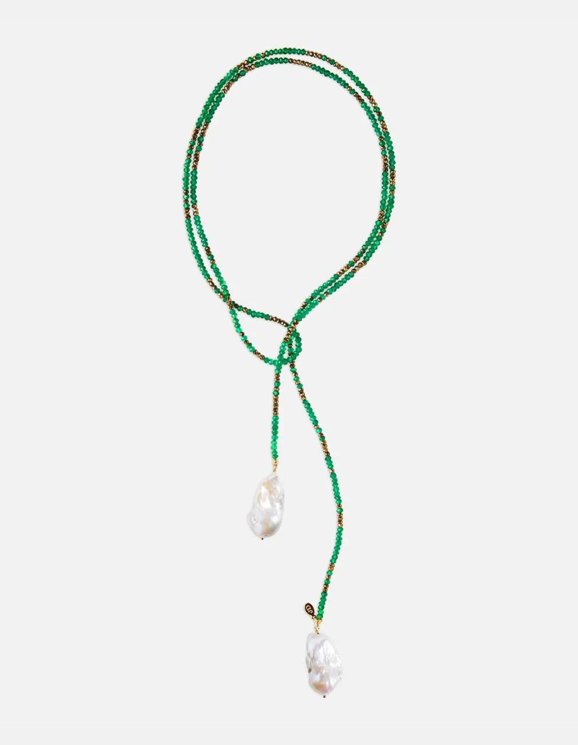 Green Onyx and Pyrite Ombre Classic Gemstone Lariat by Joie DiGiovanni - At Present Jewelry