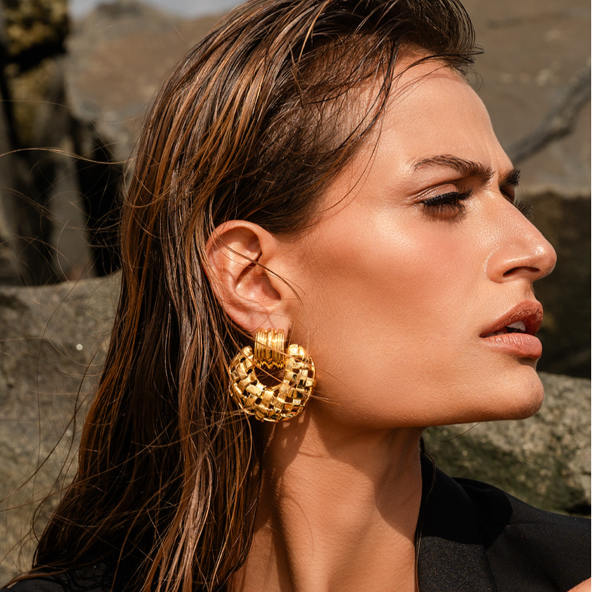 Woven Frontal Hoop Earring by Christina Caruso - At Present Jewelry