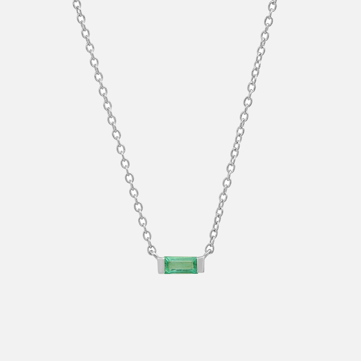 Solitaire Emerald Baguette Necklace
