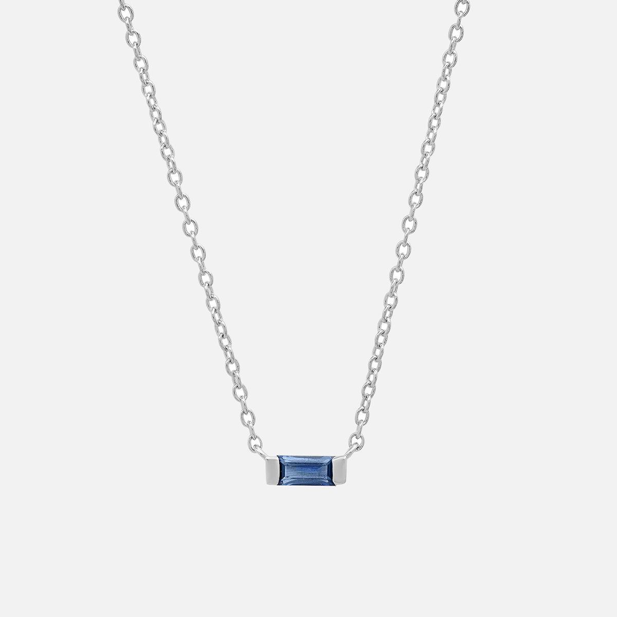 Solitaire Blue Sapphire Baguette Necklace