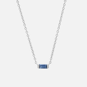 Solitaire Blue Sapphire Baguette Necklace