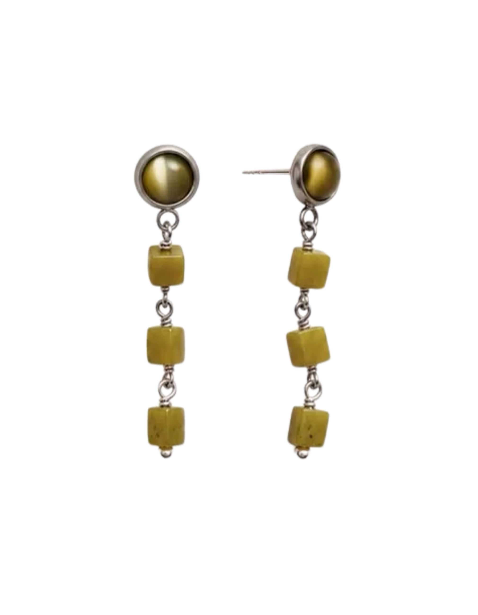 Olive Jade Cube Drop Earrings