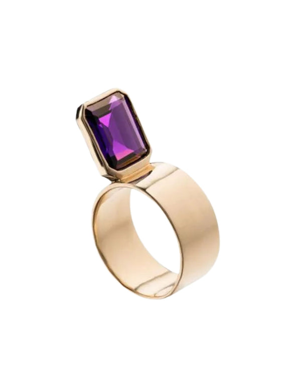 Perched Setting Ring with Octagon African Amethyst by Leslie Paige Jewelry - At Present Jewelry