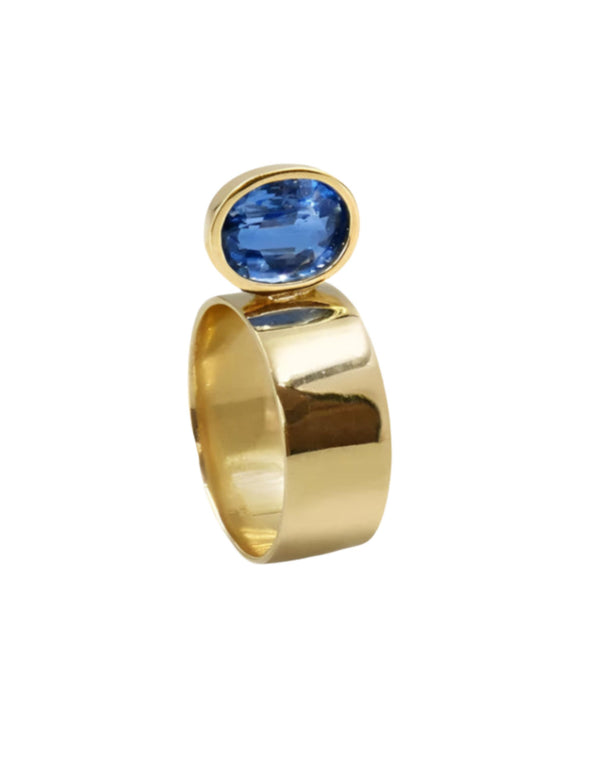Perched Setting Ring with Oval Blue Himalayan Kyanite by Leslie Paige Jewelry - At Present Jewelry