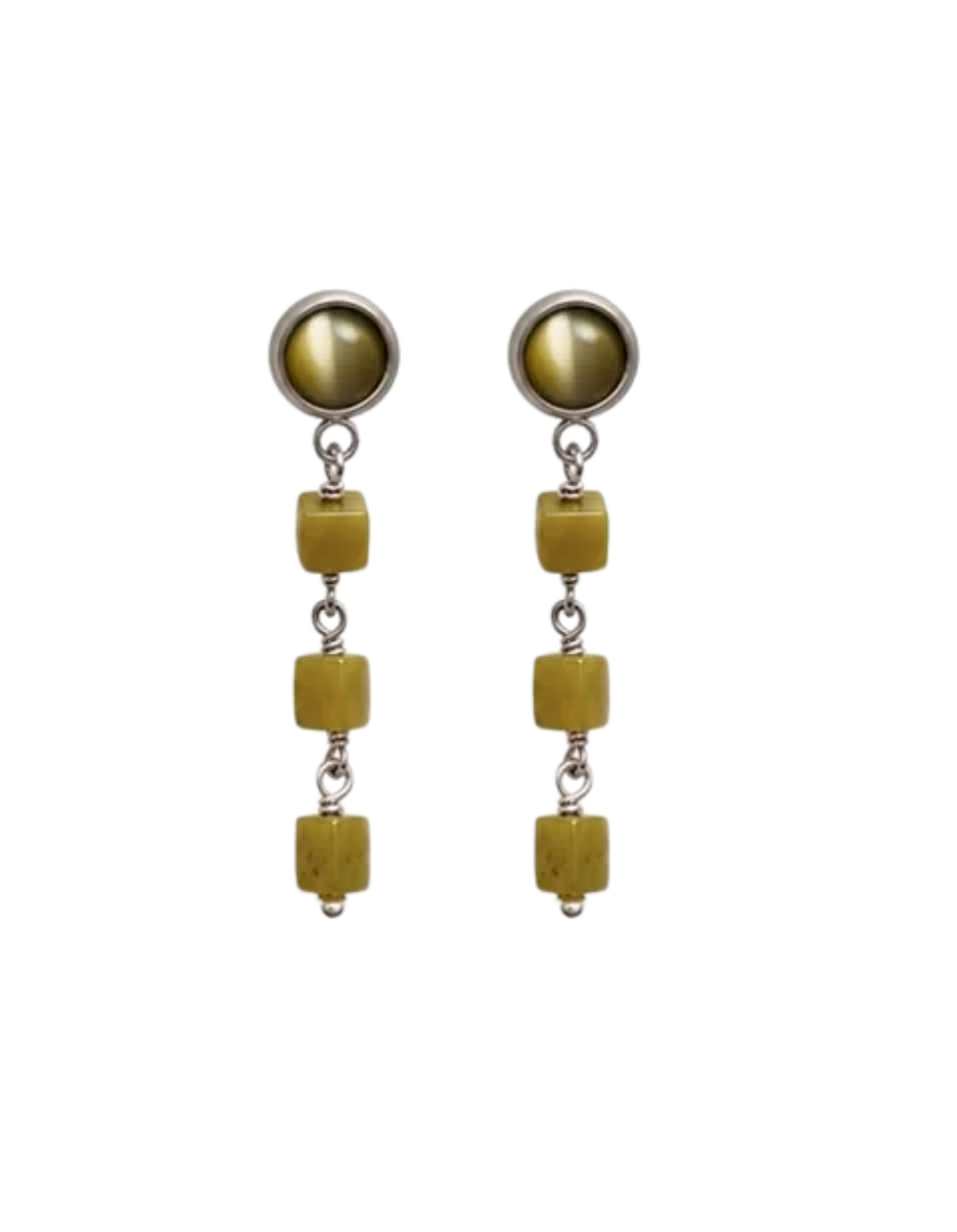 Olive Jade Cube Drop Earrings