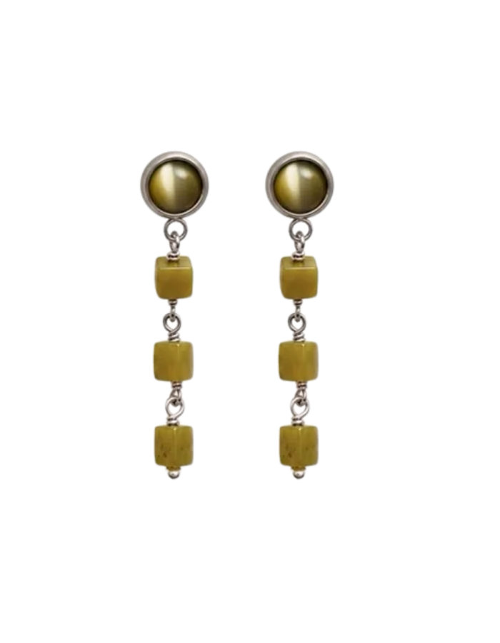 Olive Jade Cube Drop Earrings