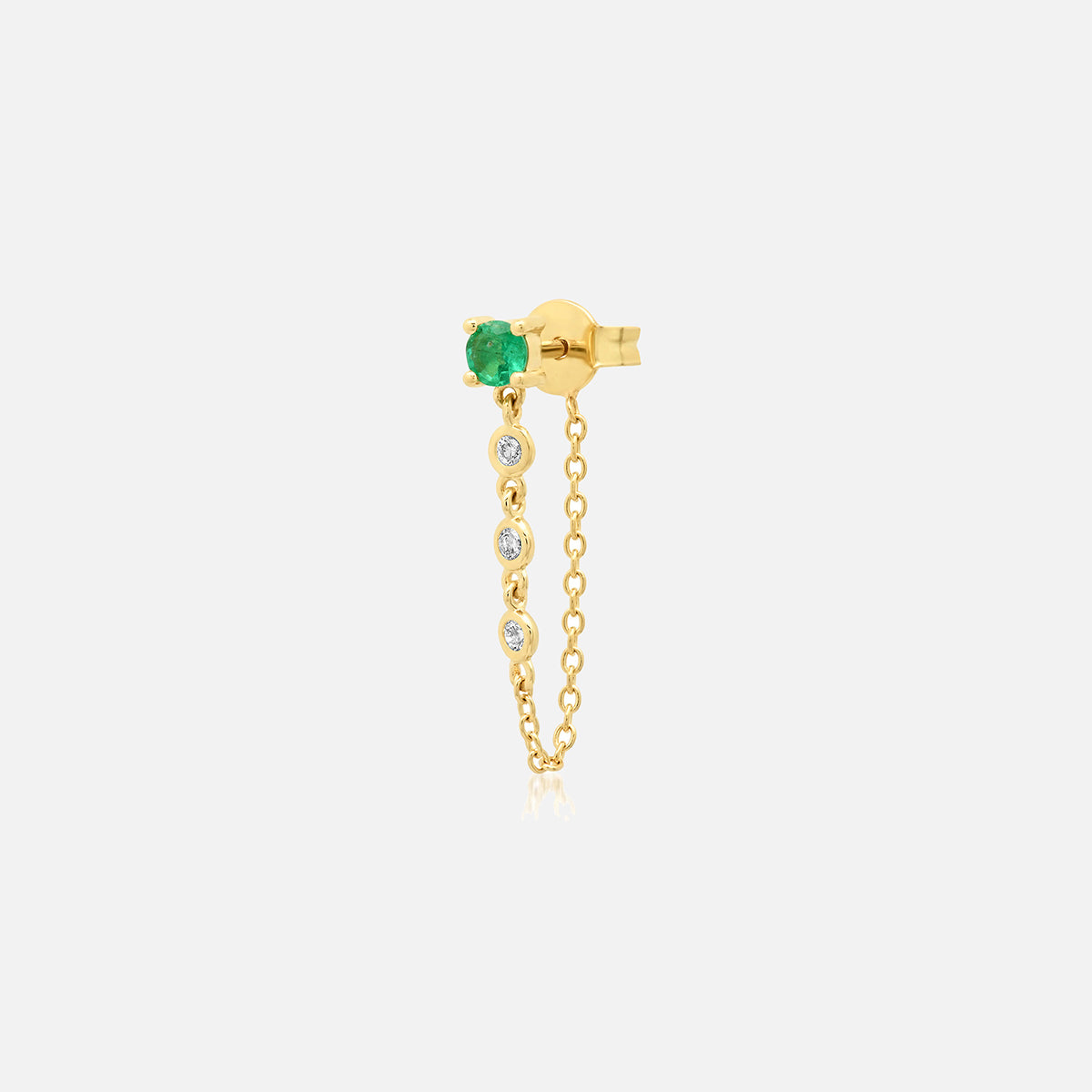 Single Emerald Stud with Diamond Chain