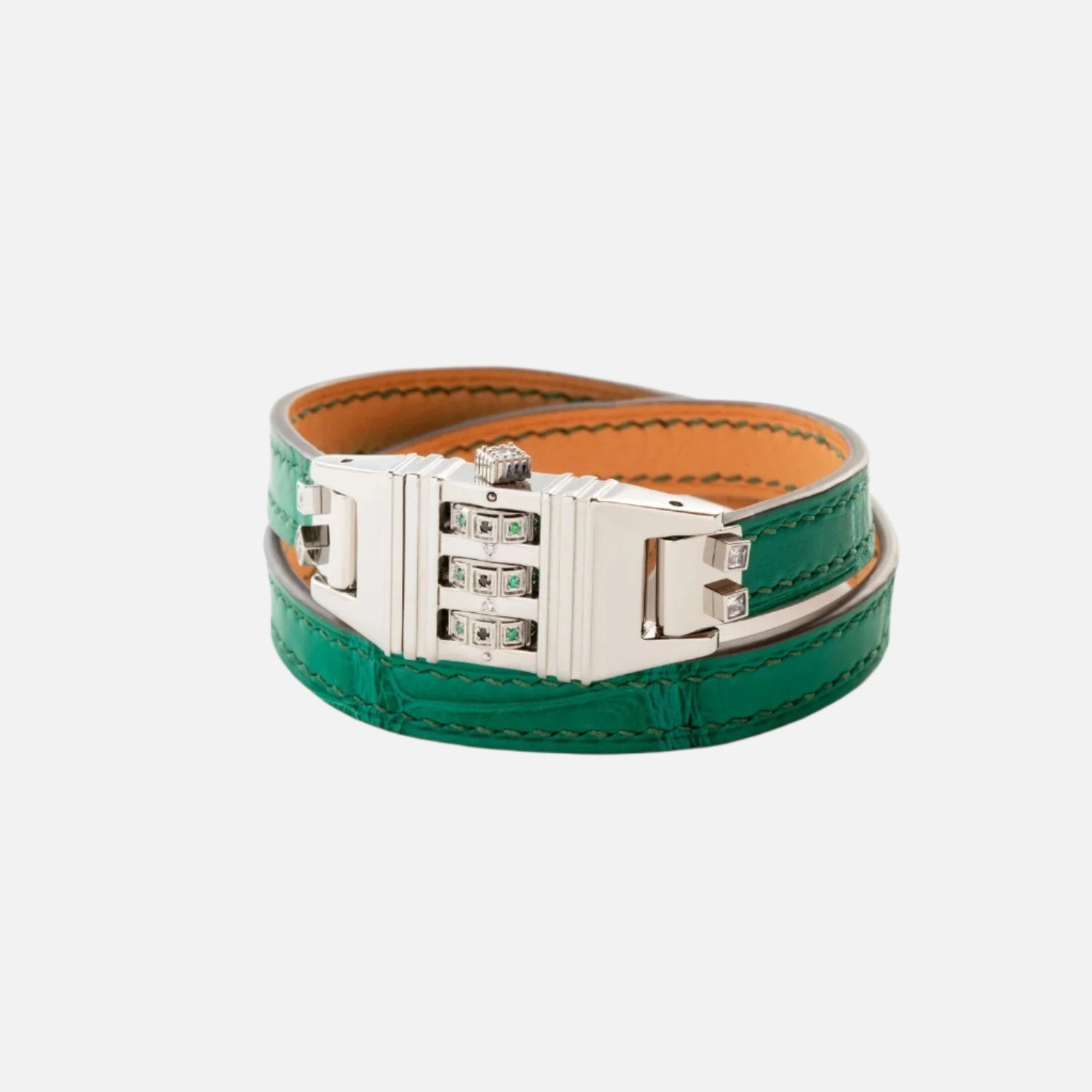 Stainless Steel Leather Code, Verde Crocodile - At Present Jewelry