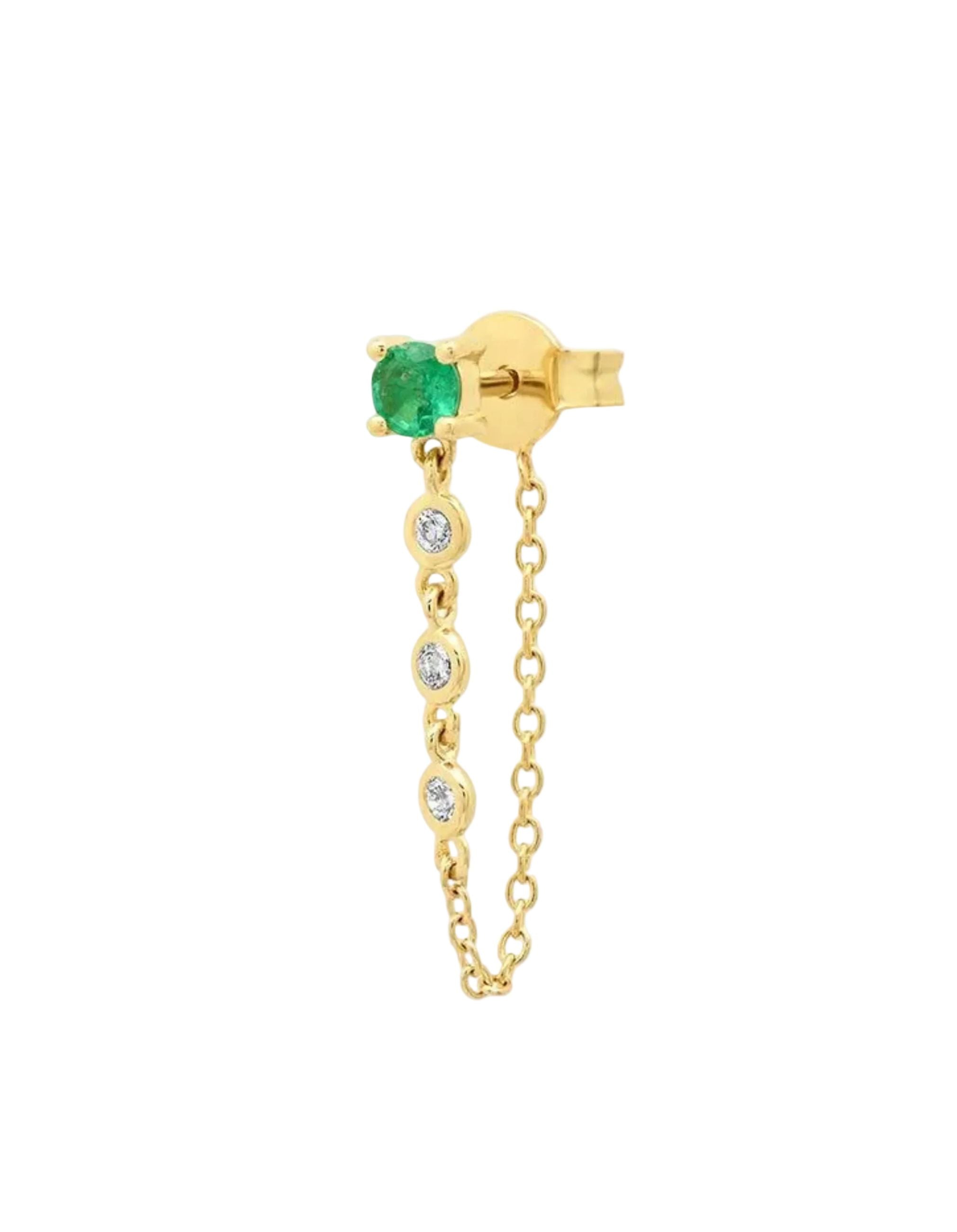Gemstone Stud with Diamond Chain