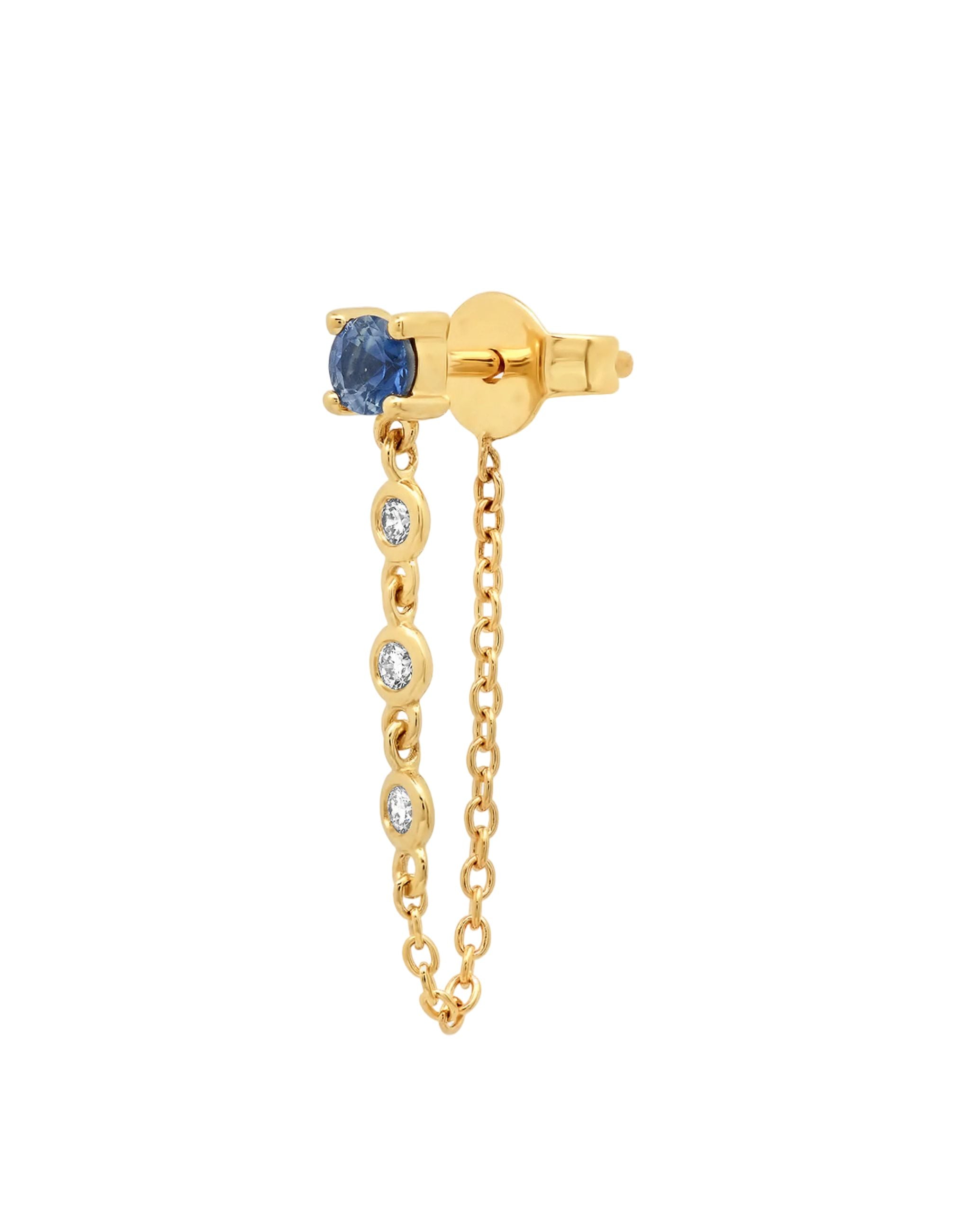 Gemstone Stud with Diamond Chain