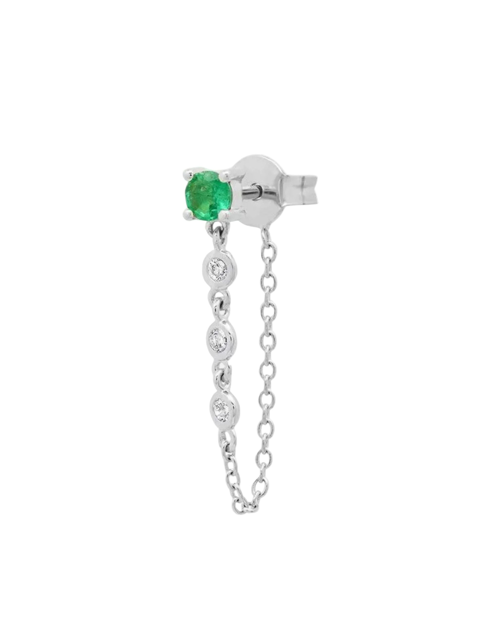 Gemstone Stud with Diamond Chain