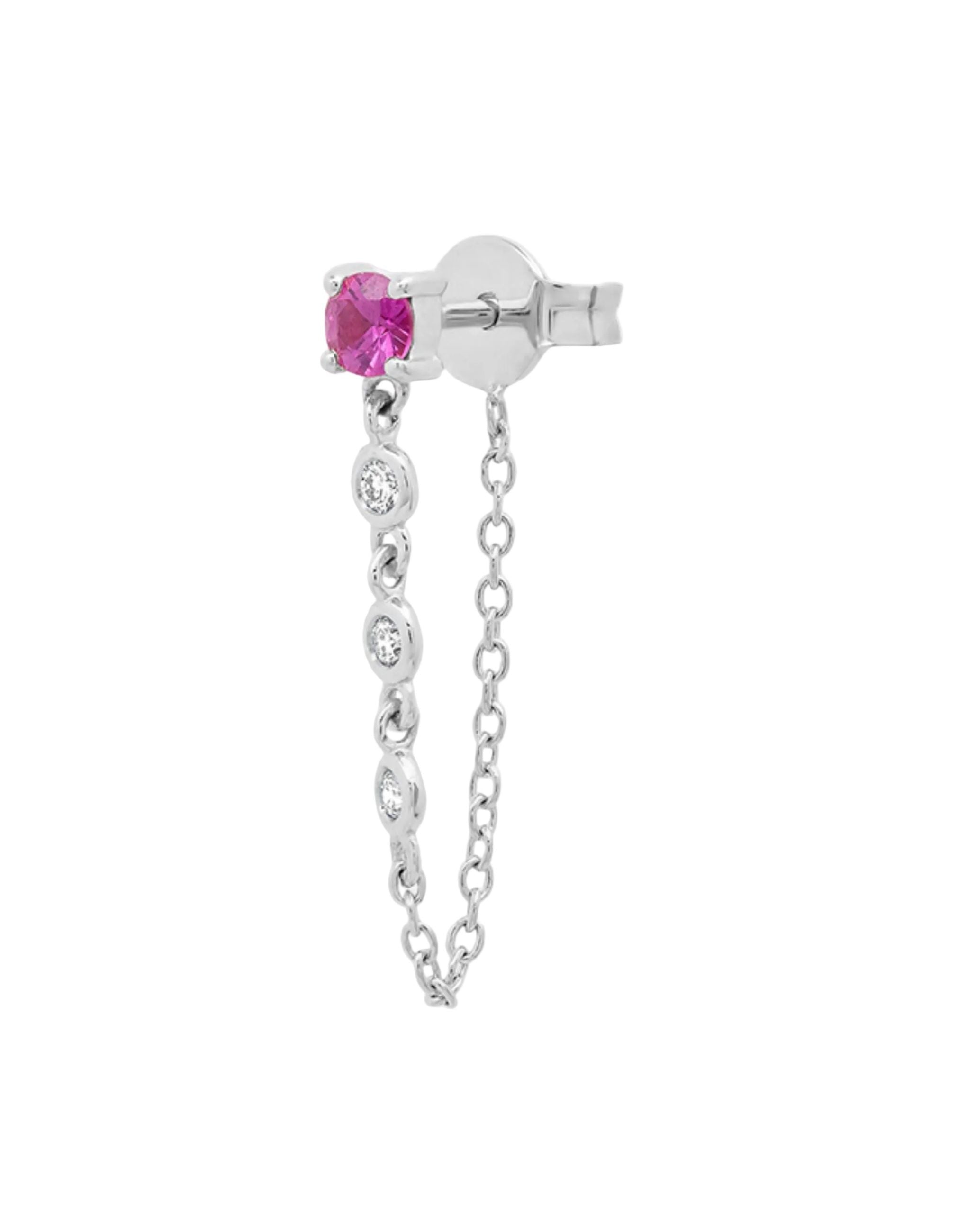Gemstone Stud with Diamond Chain