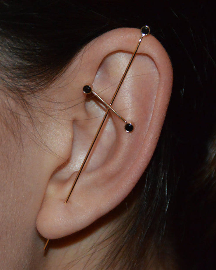 Black Diamond Three Pointer Needle Earring by Labulgara - At Present Jewelry