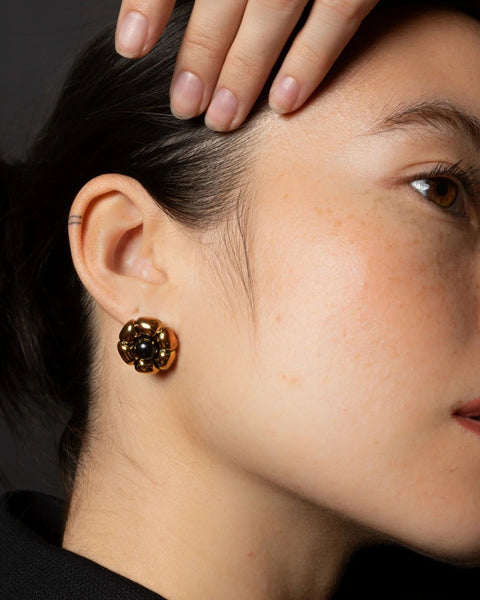 Gold Flumed Flower Earrings by KEANE - At Present Jewelry