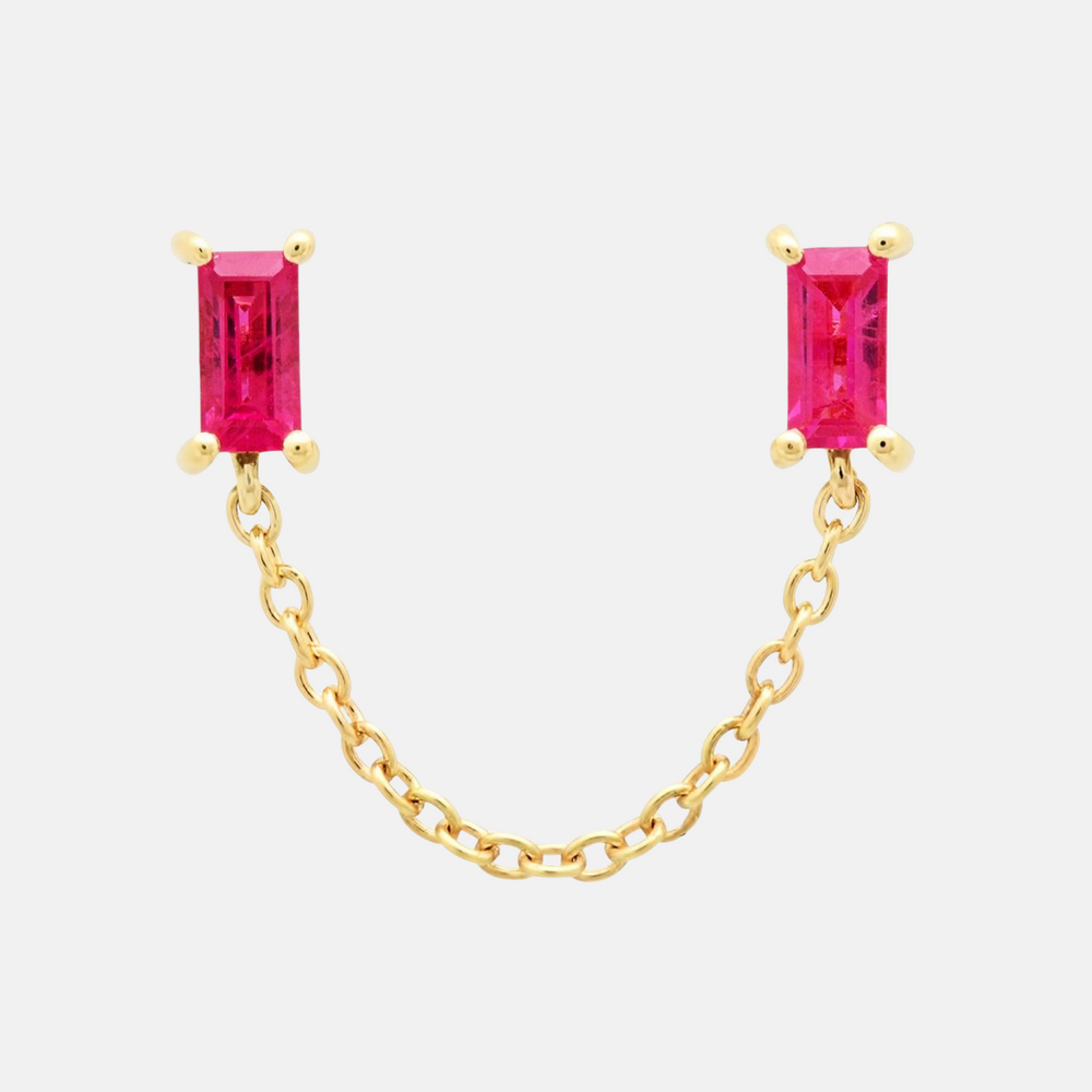 Gemstone Baguette Chain Stud by Eriness - At Present Jewelry