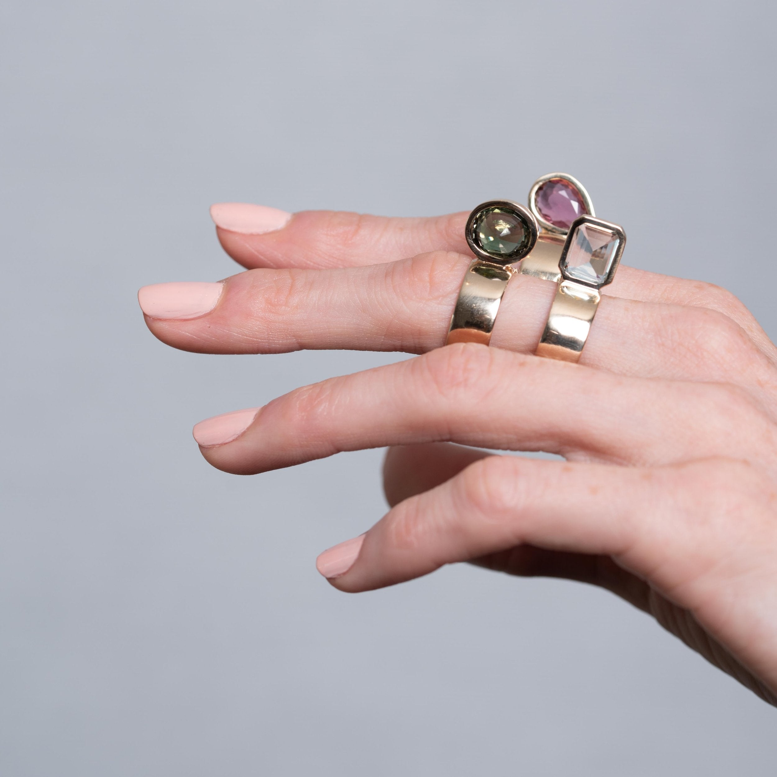 Perched Setting Ring with Green Tourmaline