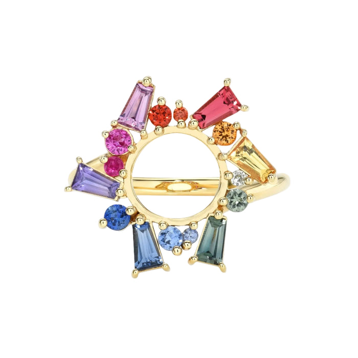 Open Circle Rainbow Sapphire Ring by Meredith Young - At Present Jewelry