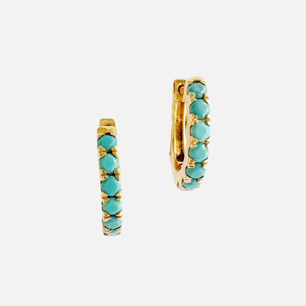 Turquoise Huggies by Rebecca Pinto - At Present Jewelry