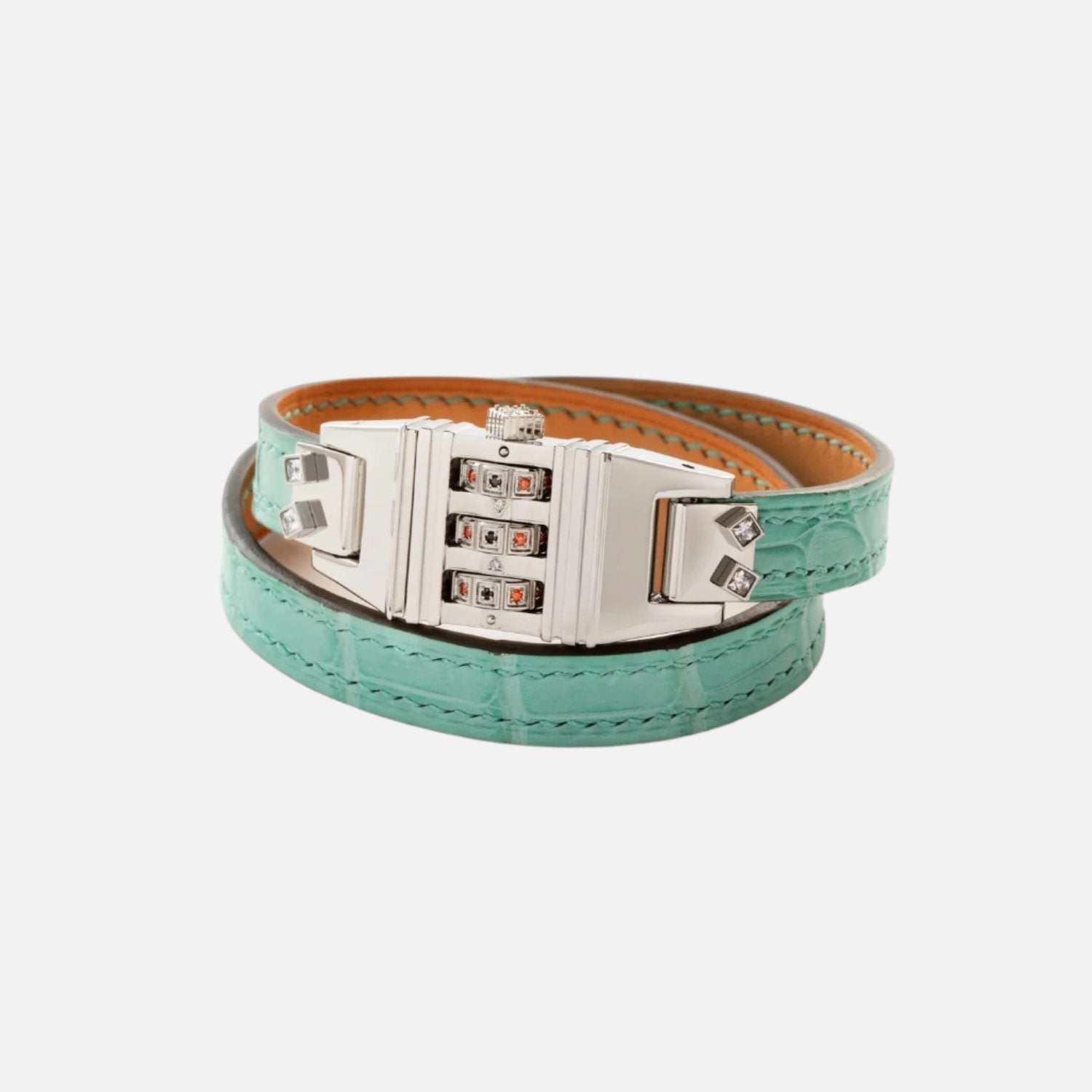 Stainless Steel Leather Code, Seafoam Green Crocodile - At Present Jewelry