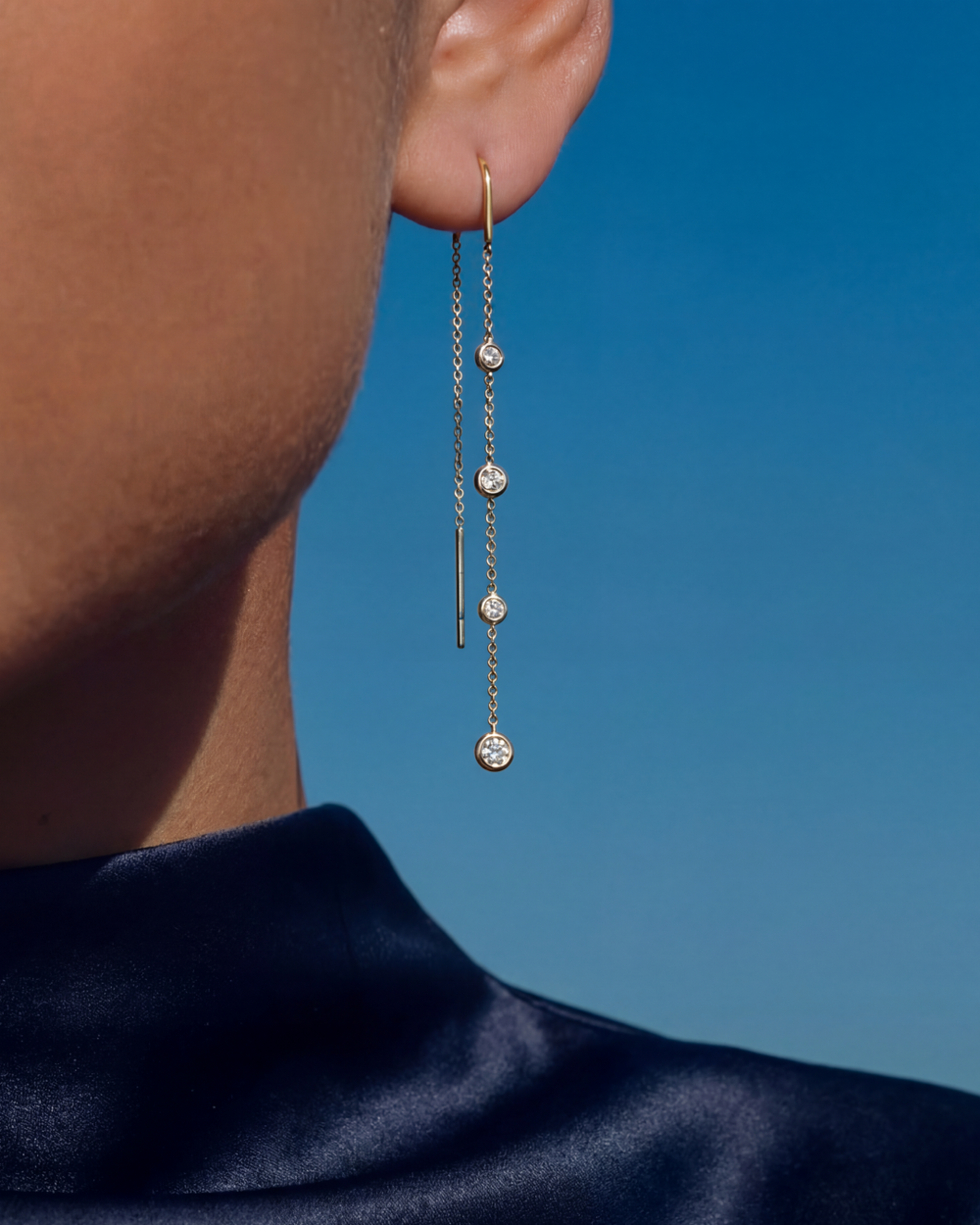 Diamond Drop Threader Earrings